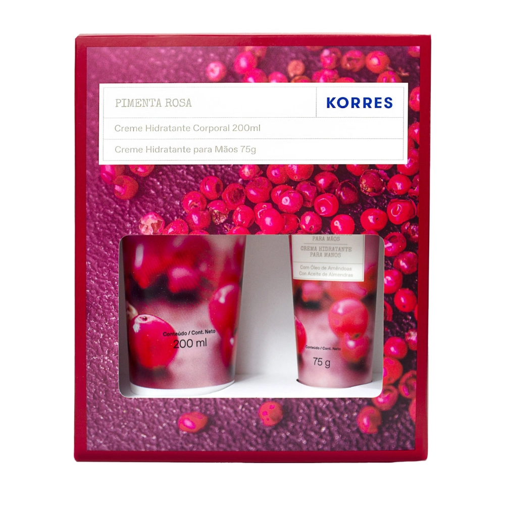Kit Corporal Korres Hid 200ml Cr P/maos 75g Pimenta Rosa 1un