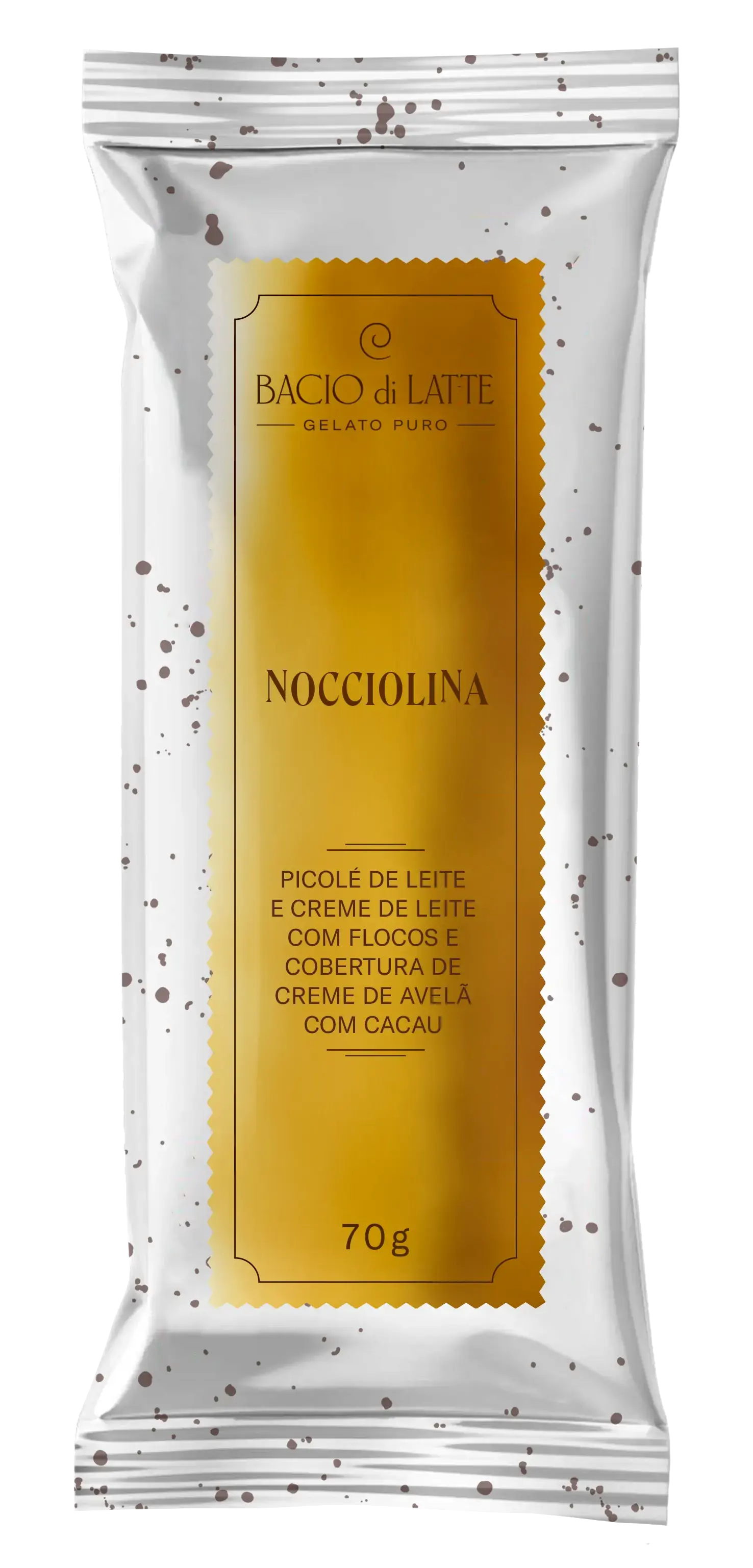 Picolé Leite E Creme De Leite Com Flocos Cobertura Creme De Avelã Com Cacau Bacio Di Latte Pacote 70