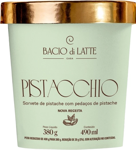 Sorvete Pistacchio Bacio Di Latte Pote 490ml