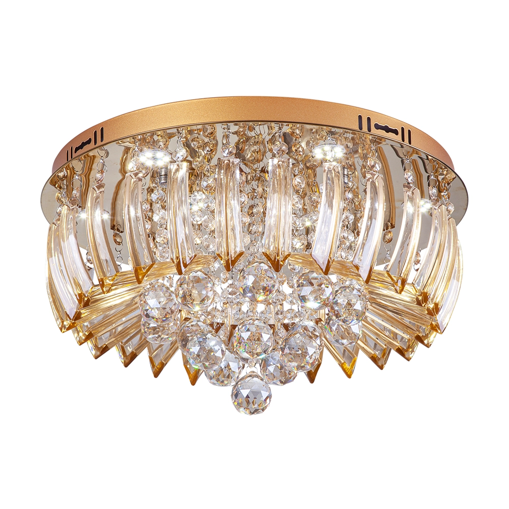 Plafon Sobrepor Led Cristal E Acrílico Greta 45cm 24w Dourado Esquilos Shop 3000k - Luz Amarela
