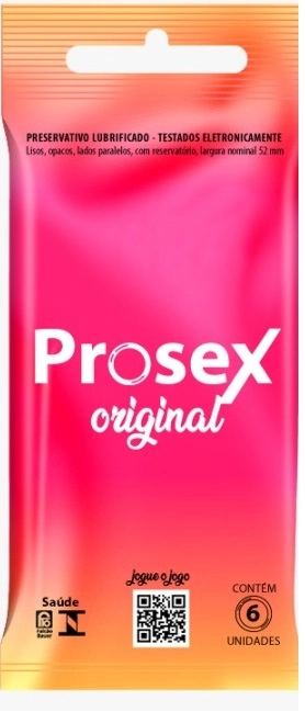 Preservativo Masculino Lubrificado Original Prosex Pacote 6 Unidades