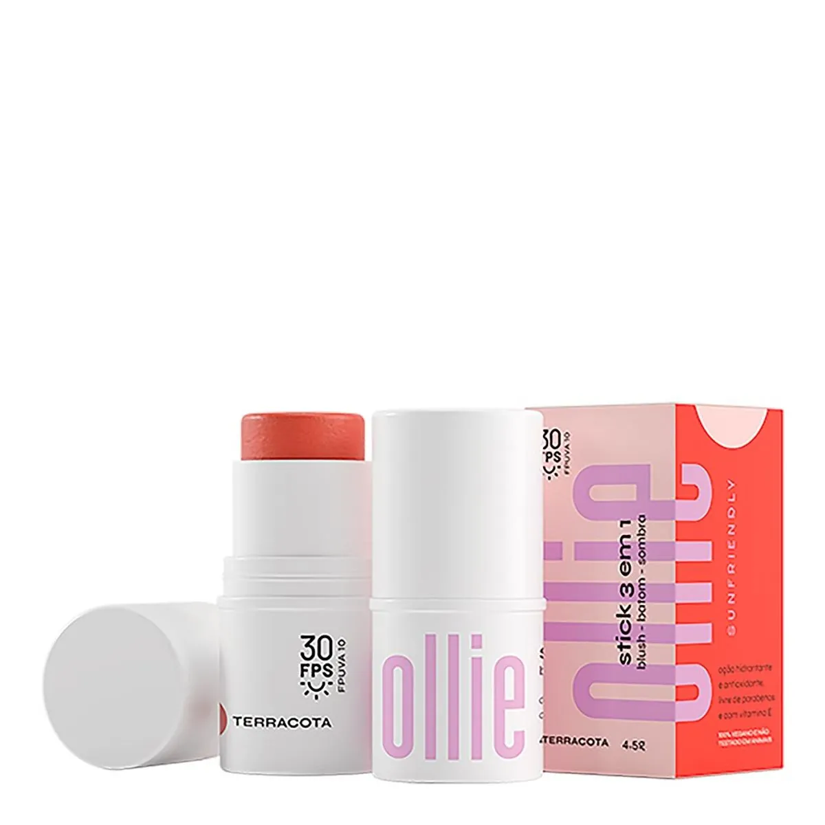 Blush, Batom E Sombra Bastão Stick Fps 95 Terracota Ollie 4,5g