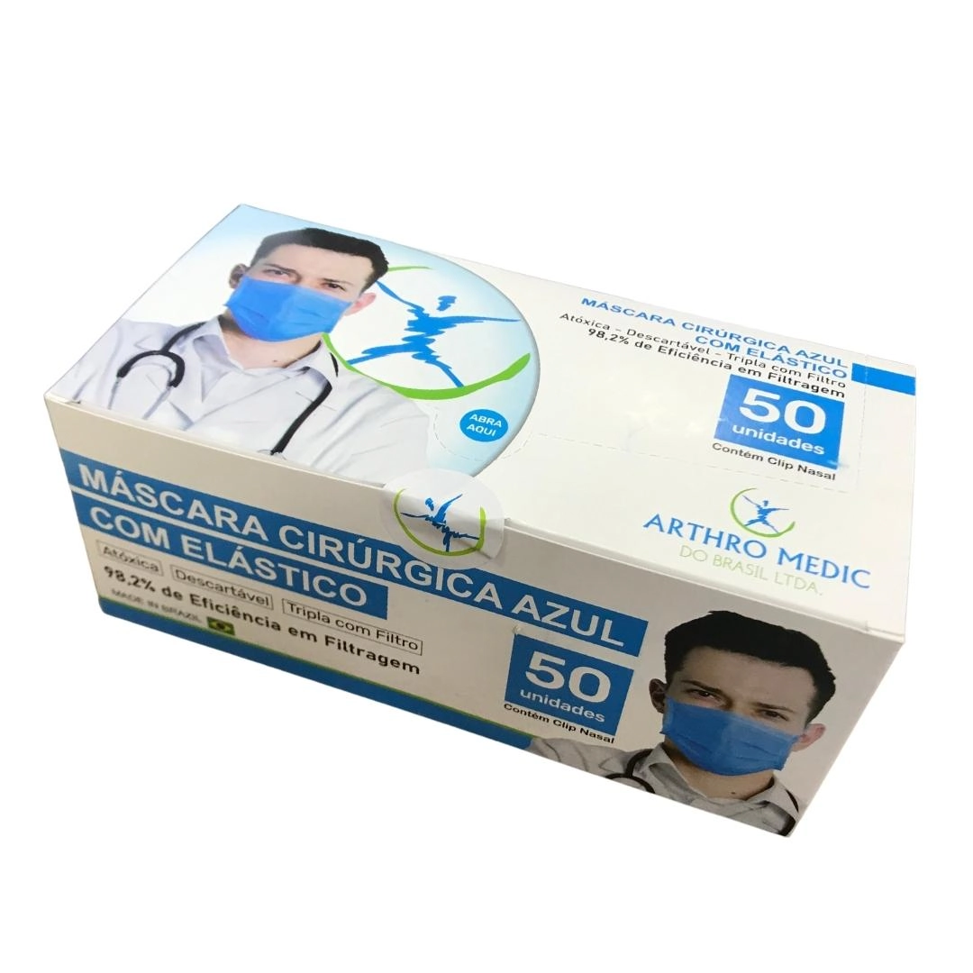 Mascara Descartavel Arthromedic 3 Camadas Azul 50un