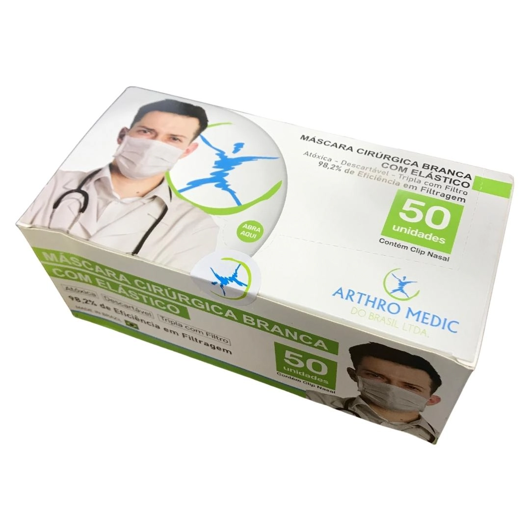 Mascara Descartavel Arthromedic 3 Camadas White 50un