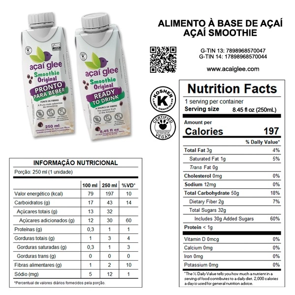 Bebida Pronta Suco Smoothie Original Açaí Glee 250 Ml