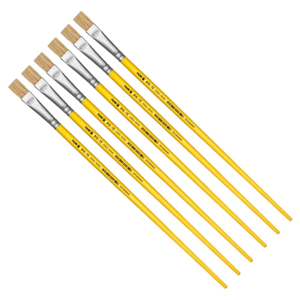 Kit 6 Pincel Chato Longo Cerda Natural 815-12 Nº12 Tigre
