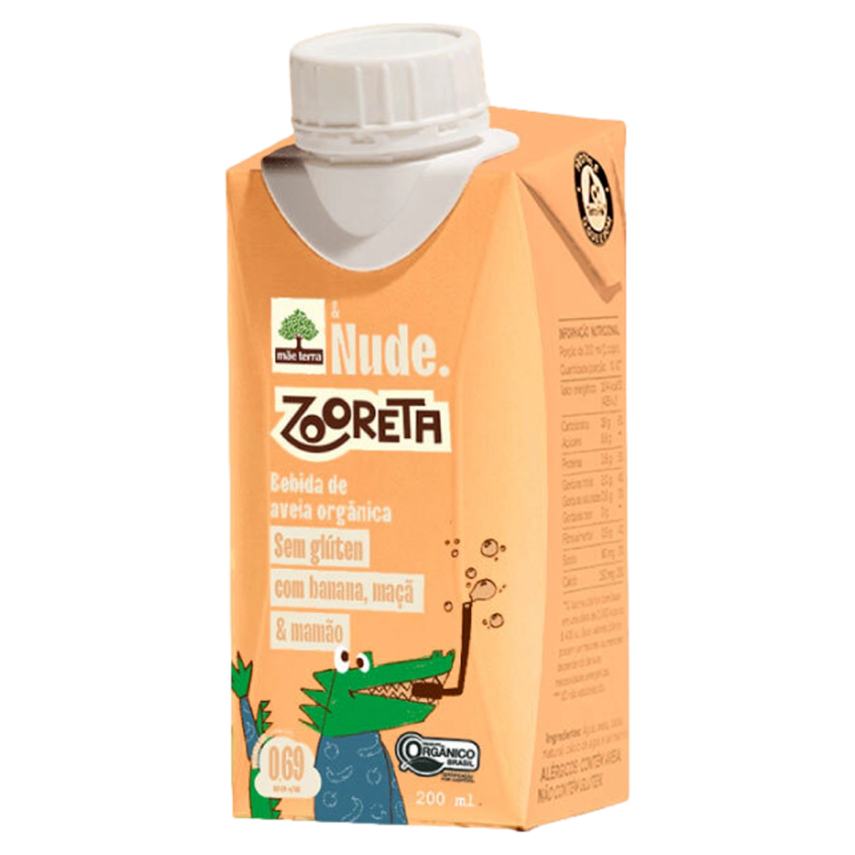 Bebida à Base De Aveia Orgânica Banana, Maçã Mamão Nude. Zooreta Caixa 200ml