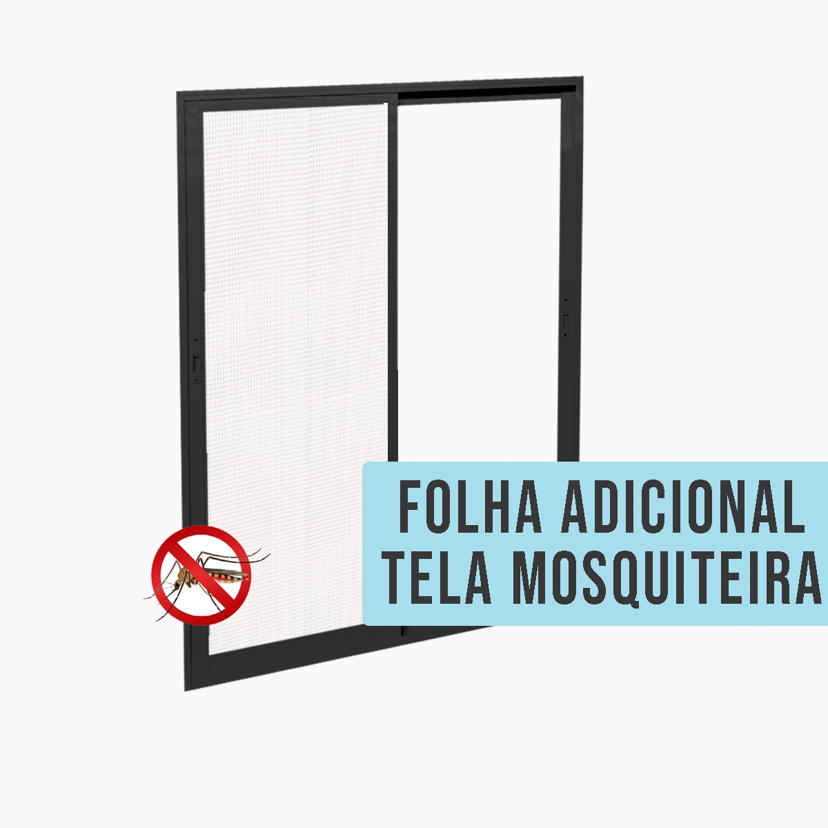 Porta de Correr Balcão 2 Folhas Móveis Alumínio Preto com Tela Mosquiteira Sob Medida Linha 25 OGB Esquadrias