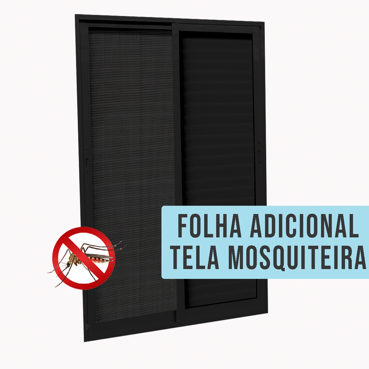 Porta de Correr Veneziana 3 Folhas Alumínio Preto com Tela Mosquiteira Sob Medida Linha 25 OGB Esquadrias