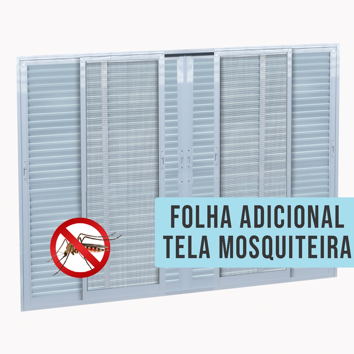 Porta de Correr Veneziana 6 Folhas Alumínio Branco com Tela Mosquiteira Sob Medida Linha 25 OGB Esquadrias