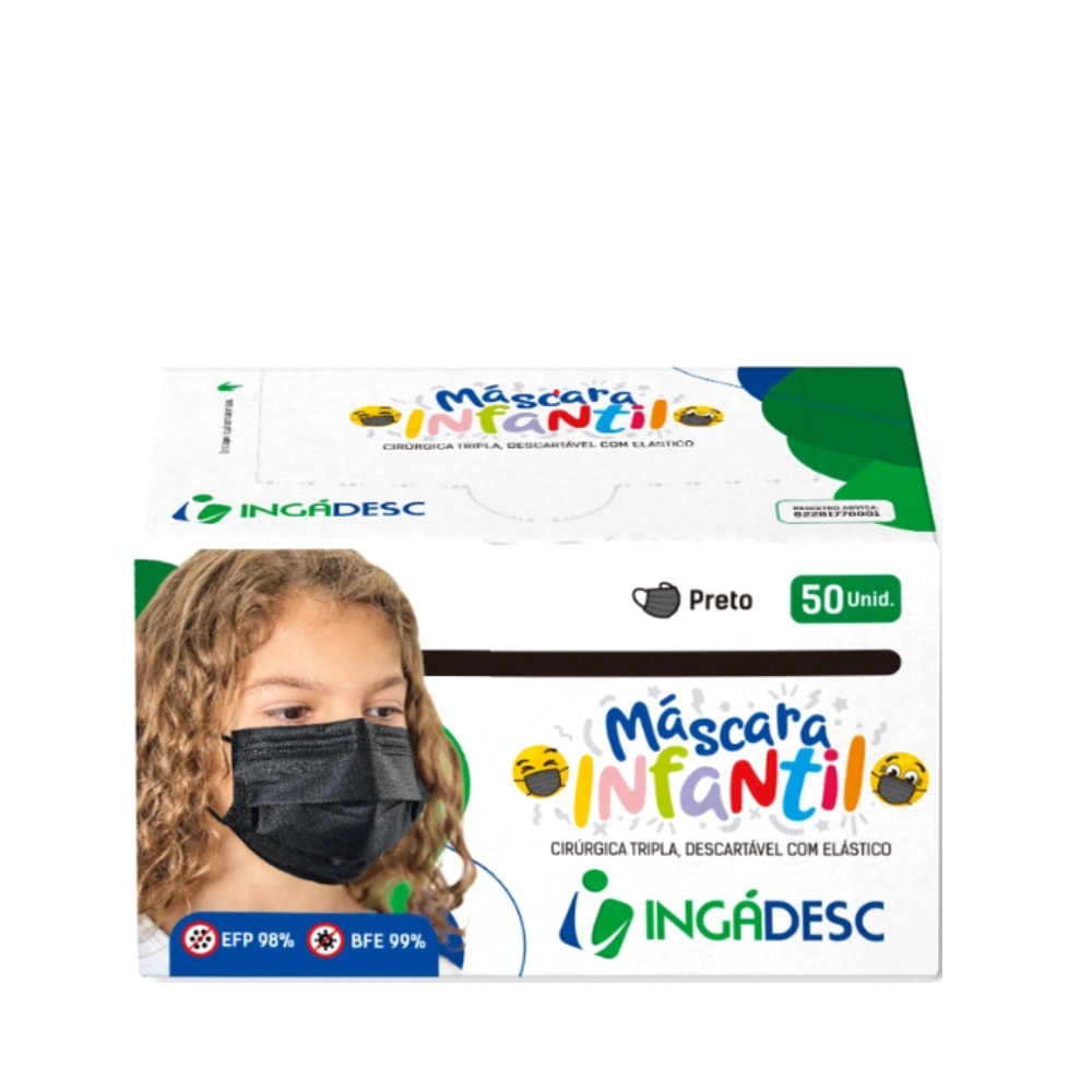 Mascara Descartavel Infantil Ingadesc Tripla Preto 50un