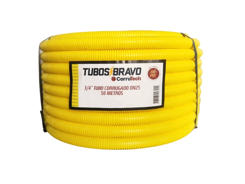 Eletroduto Corrugado Amarelo 3/4" x 50m PVC Antichamas Tubos Bravo