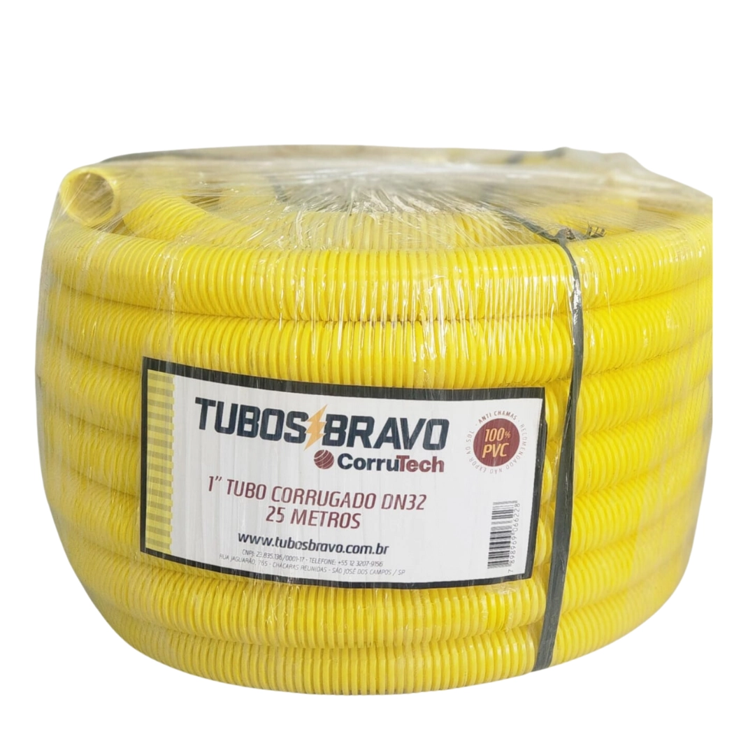Conduíte Corrugado Amarelo 1" X 25m PVC Antichamas Tubos Bravo