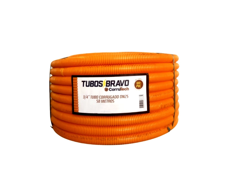 Eletroduto Corrugado Laranja 3/4" x 50m PVC Antichamas Tubos Bravo