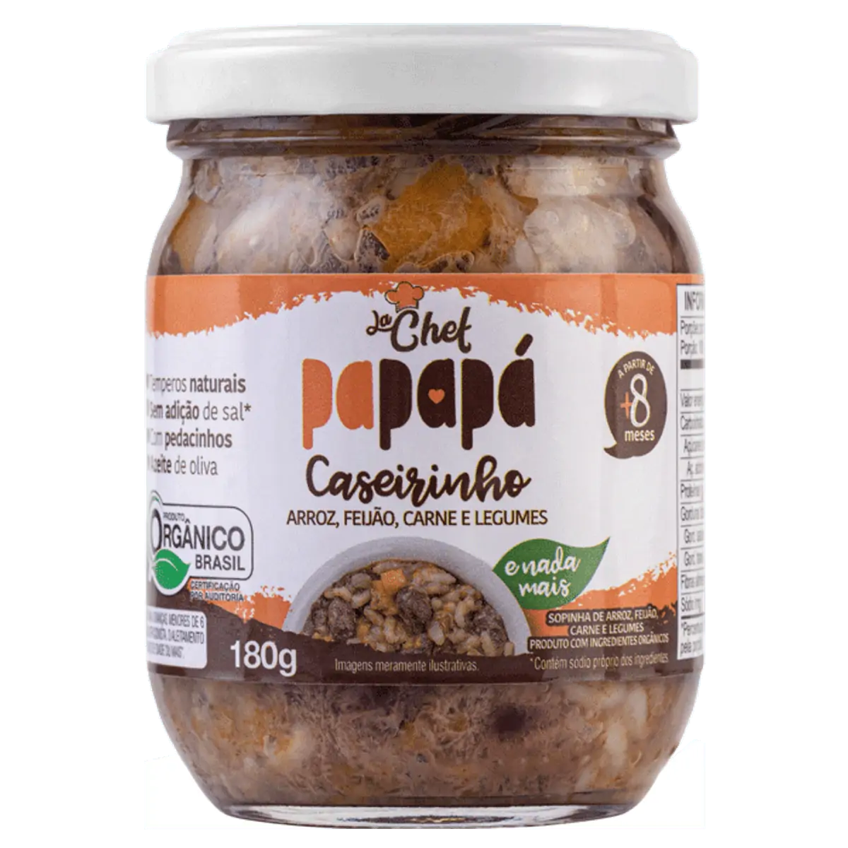 Caseirinho Orgânico Arroz, Feijão, Carne E Legumes Papapá La Chef Vidro 180g