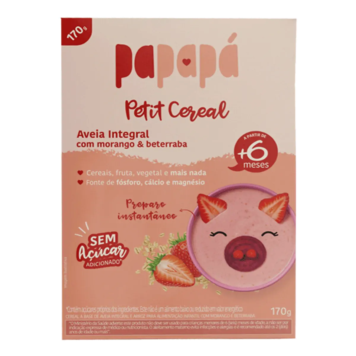 Cereal Infantil Papapa 170g Aveia Integral C/ Morango E Beterraba