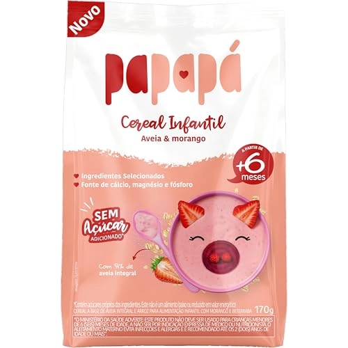 Cereal Infantil Integral Aveia Morango Papapá Pacote 170g
