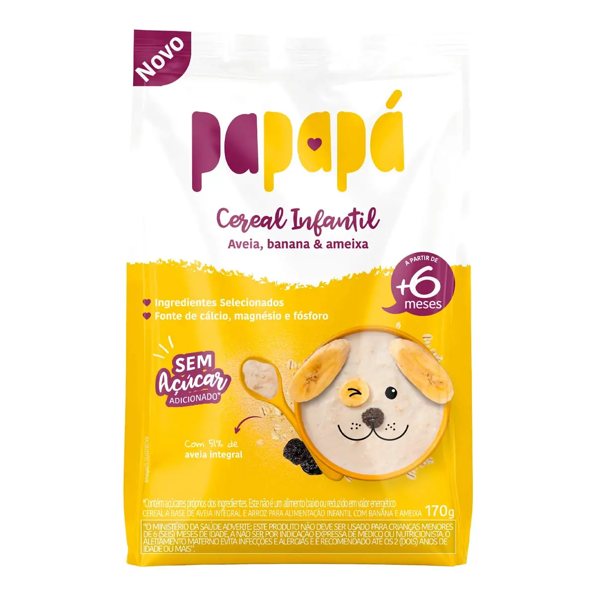 Cereal Infantil Integral Aveia, Banana Ameixa Papapá Pacote 170g