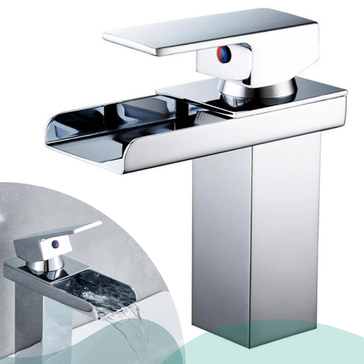 Torneira Banheiro Bancada Monocomando Metal Cascata Quadrada Cromada Água Quente e Fria (Ou Só Fria)