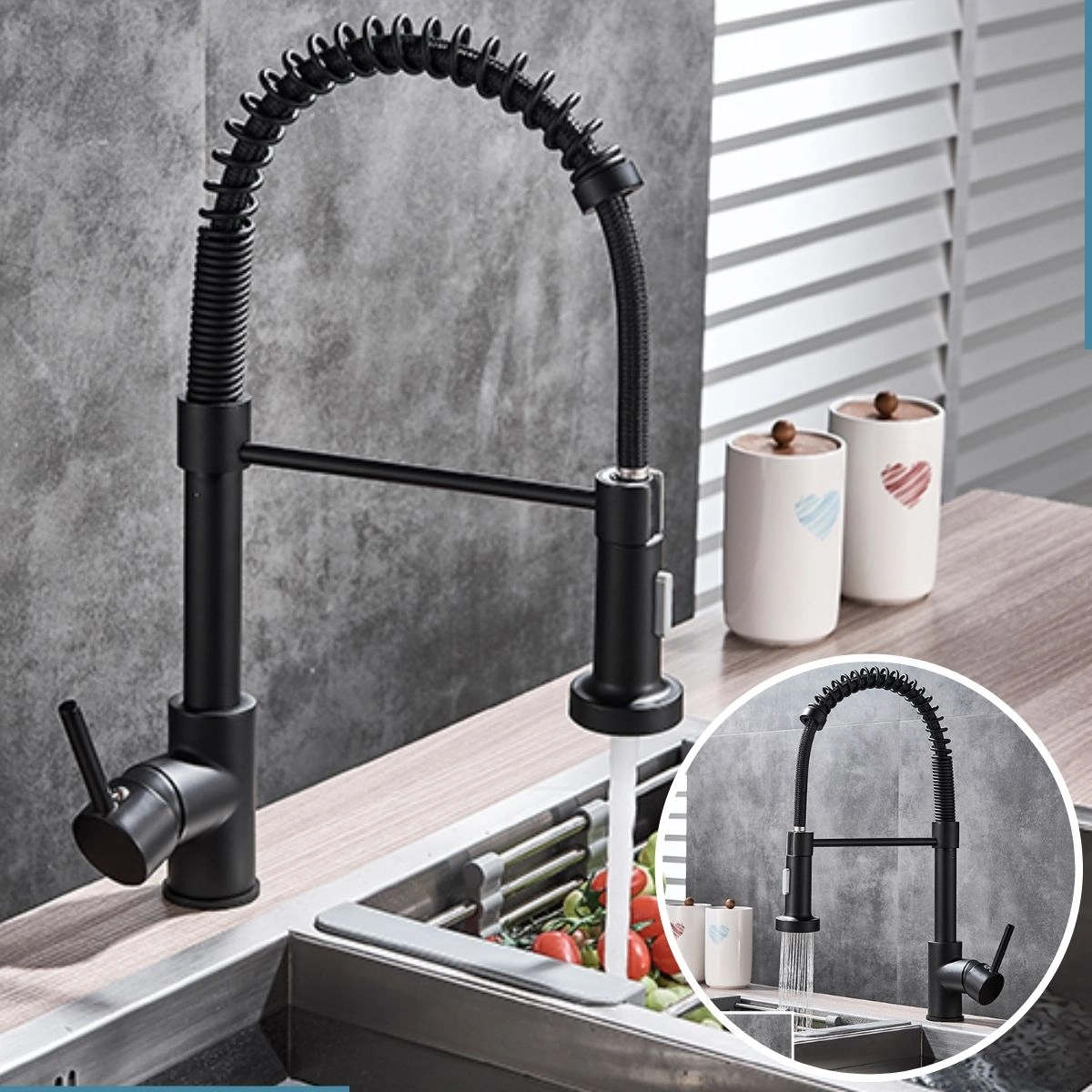 Torneira de Cozinha Gourmet Monocomando Bancada Flexível Articulada Preta Misturador Água Quente e Fria