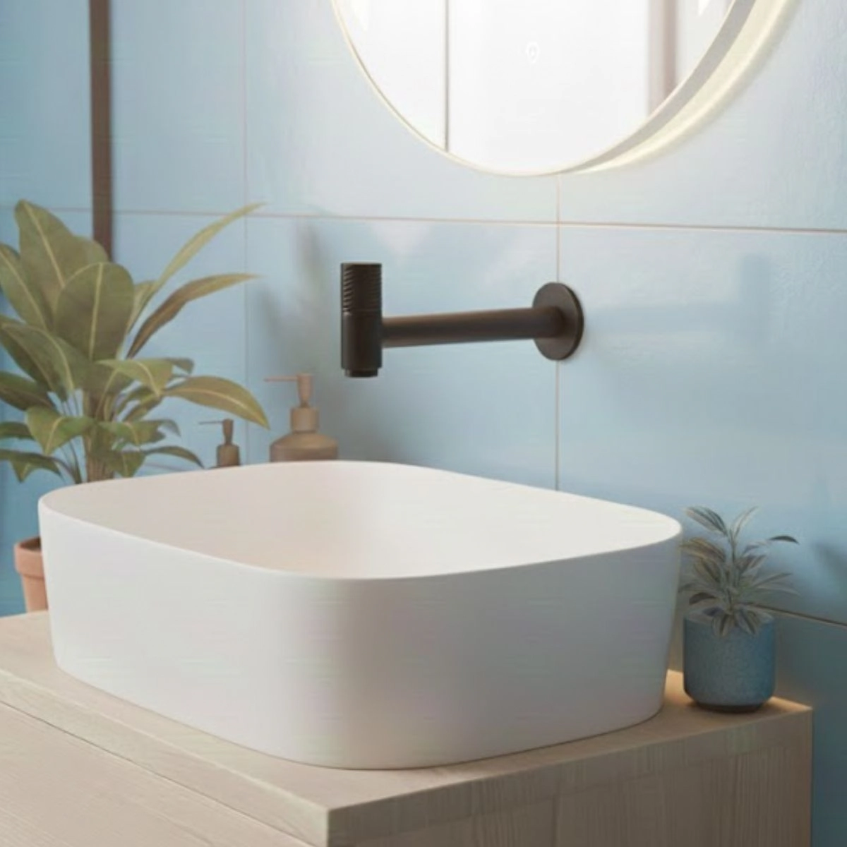 Torneira para Banheiro Lavabo de Parede Preta em Metal Aço Inox Redonda Curta Arejador 1/4 de Abertura