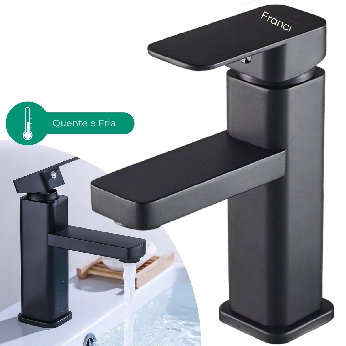 Torneira Banheiro e/ou Lavabo Bancada Monocomando Misturador Quadrada Preta Estilo Industrial Modelo Londres