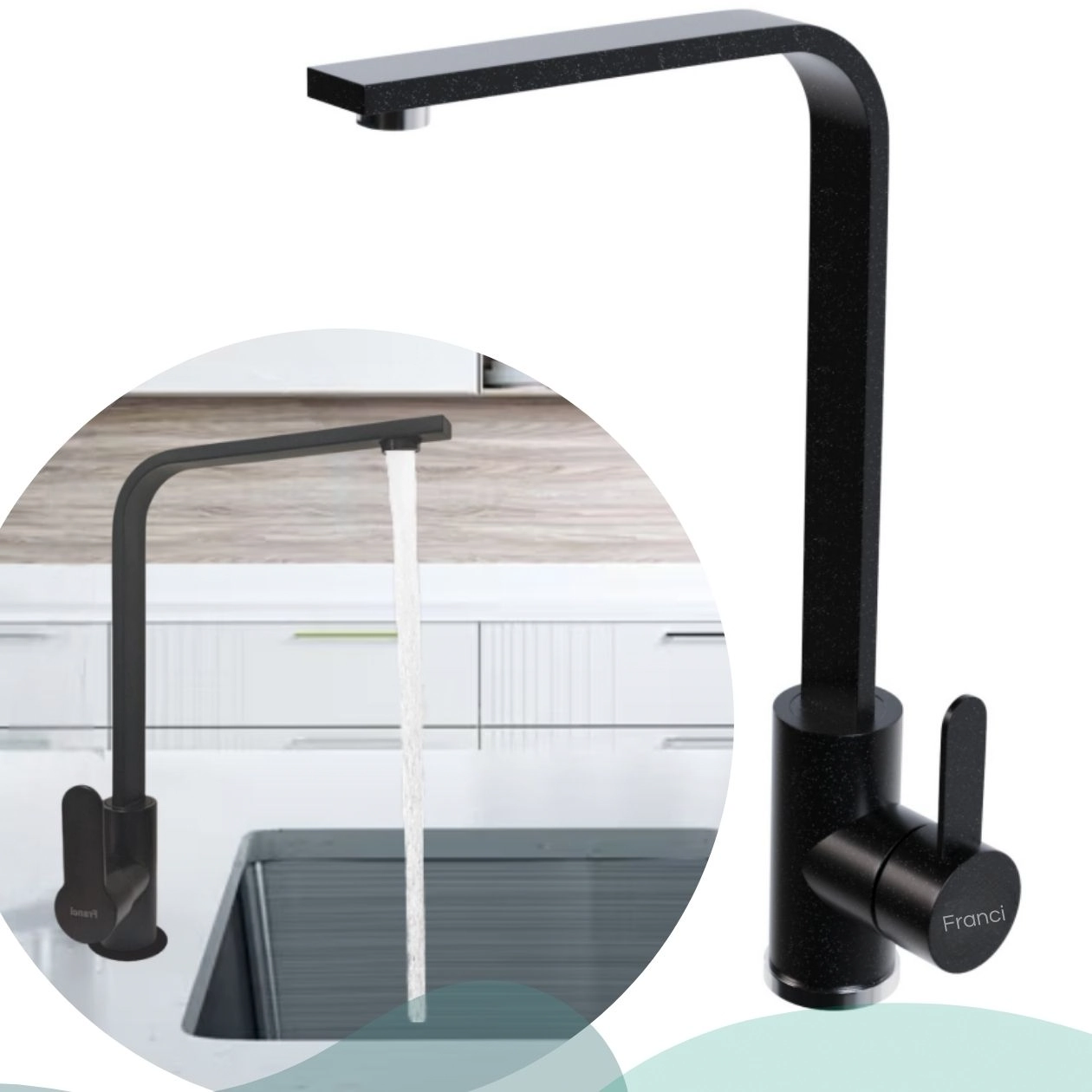 Torneira com Misturador e Monocomando de Bancada para Cozinha Gourmet Redonda Slim Alta Preta - Modelo Florin