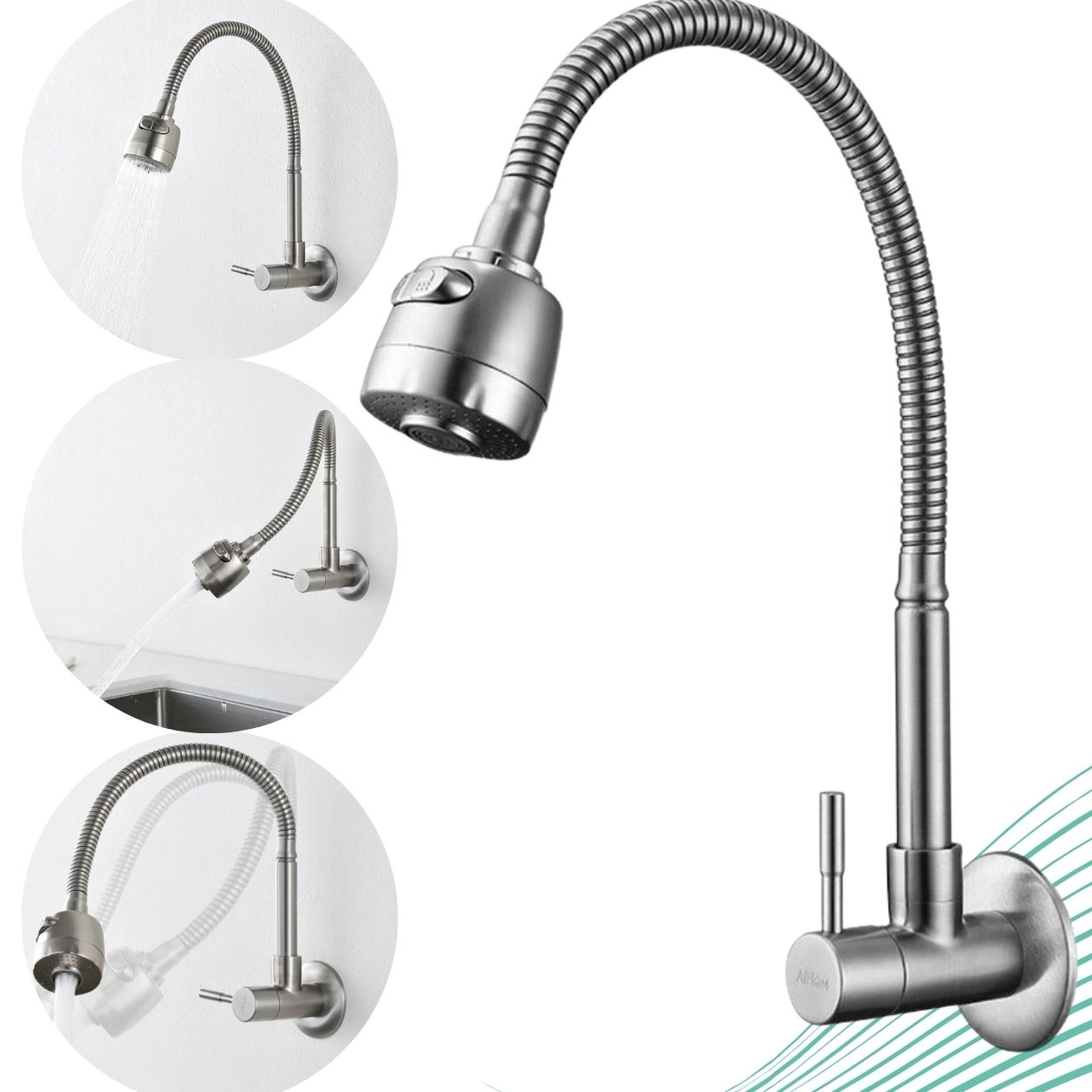 Torneira Banheiro Cozinha Gourmet Flexível em Metal para Cozinha e/ou Banheiro em Cor Cromada Fosca - Modelo Rain
