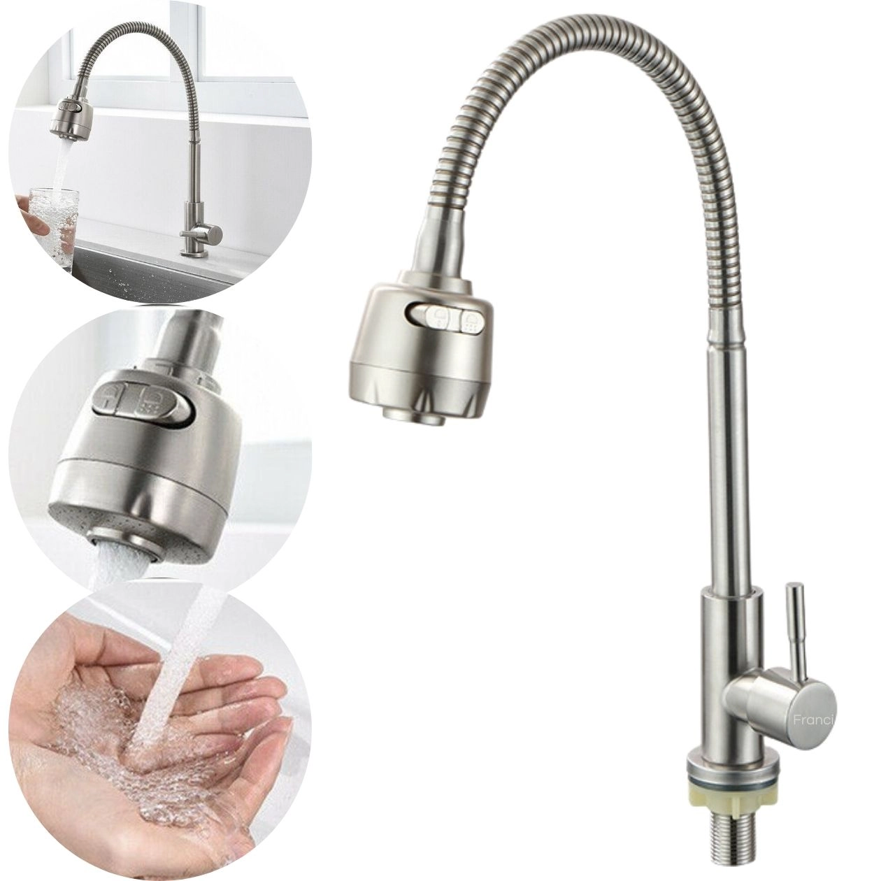 Torneira Gourmet Cozinha Bancada Flexível Metal Cromada Fosca Aço Inox Escovado - Modelo Rain