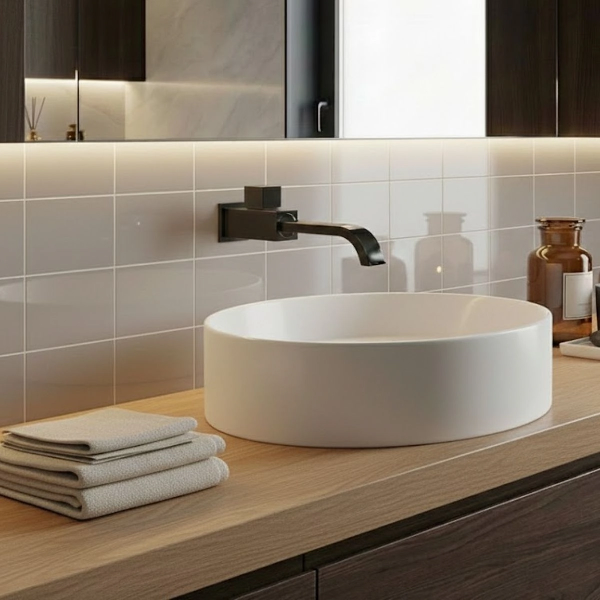 Torneira Banheiro Lavabo de Parede Estilo Quadrada Industrial Longa c/ Giro de Bica 360º Preta - Modelo Grand Reno