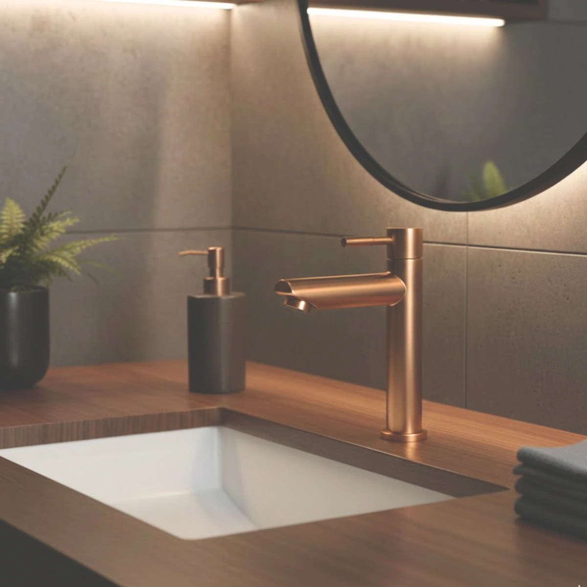 Torneira Banheiro Lavabo de Bancada Media Bica Reta Marrom Gold Cobre - Modelo Manaus