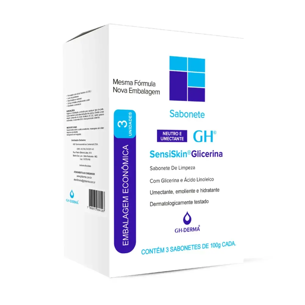Sabonete Barra De Glicerina Neutro Gh Derma Sensiskin Caixa 3 Unidades 100g Cada Embalagem Econômica