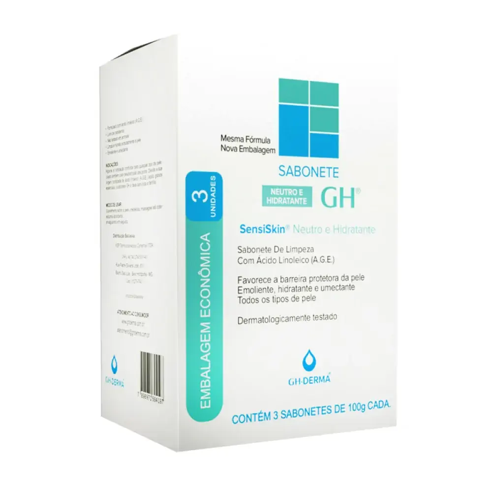 Pack Sabonete Barra Hidratante Neutro Gh Derma Sensiskin Caixa 3 Unidades De 100g Cada Embalagem Eco