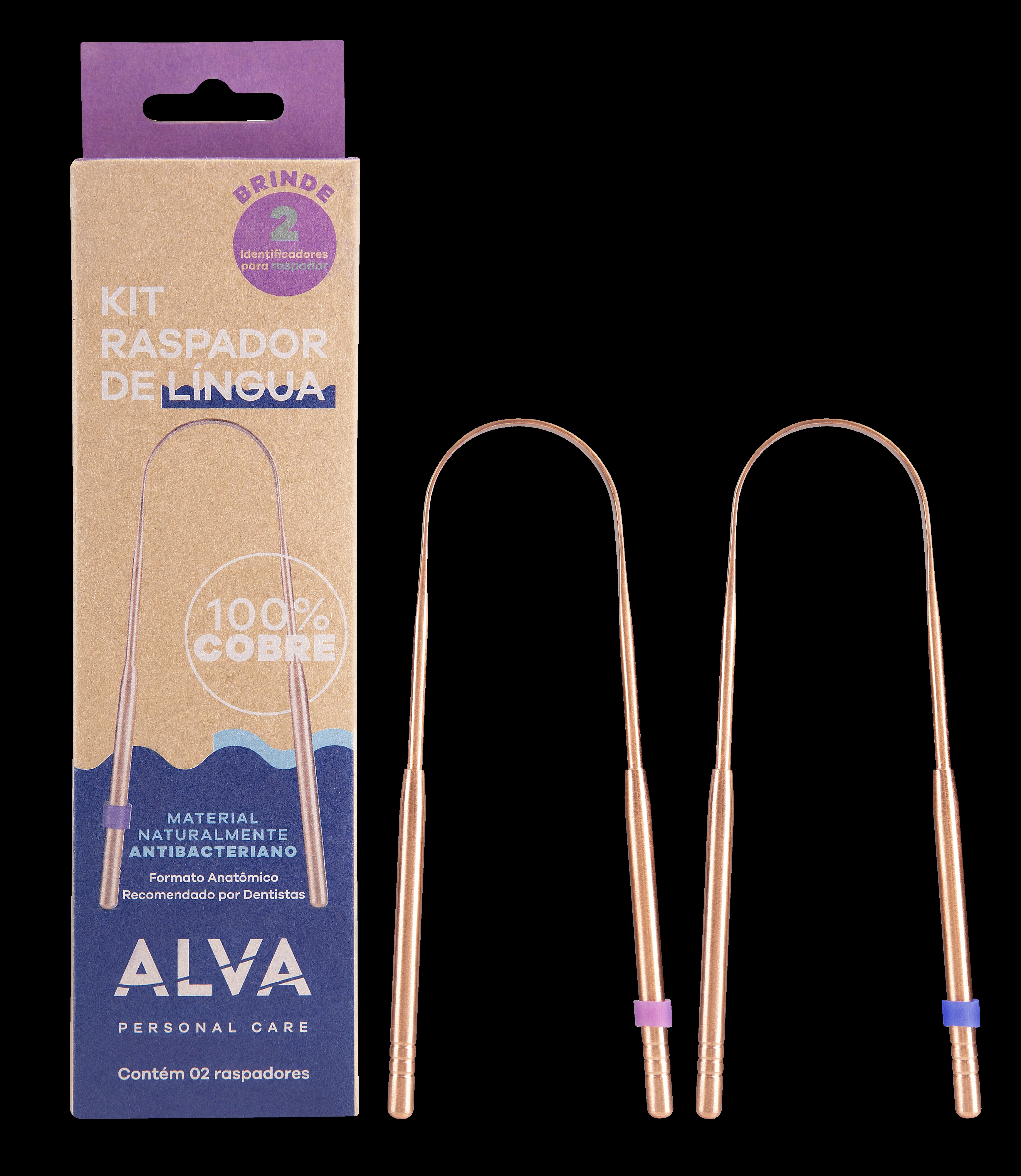 Kit Raspador De Lingua Alva Cobre C/2un