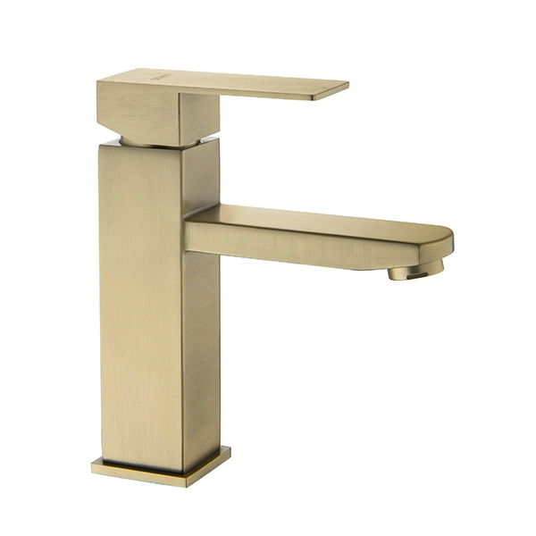 Torneira Misturador Monocomando Gowff Dourado Fosco Mod. Quadrado Baixo Para Banheiro