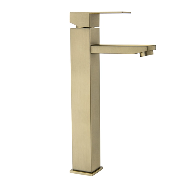 Torneira Misturador Monocomando Gowff Dourado Fosco Mod. Quadrado Alto Para Banheiro