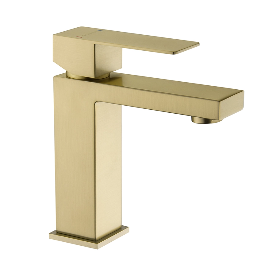 Torneira Misturador Monocomando Gowff Dourado Fosco Mod. Quadrado Baixo Para Banheiro