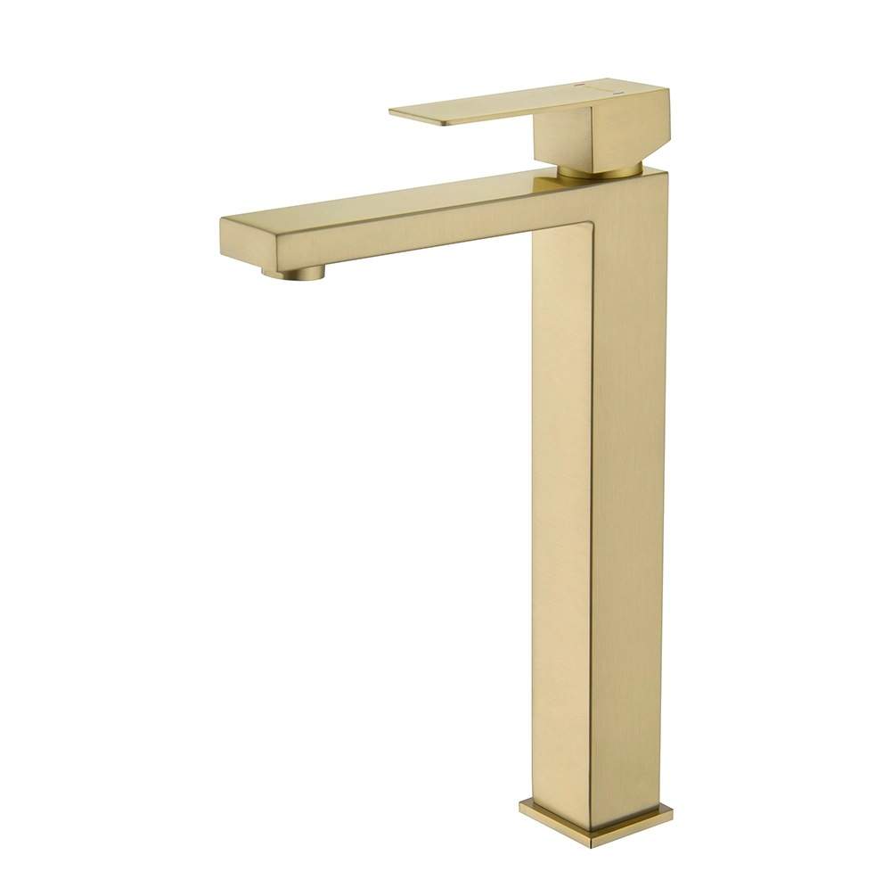 Torneira Misturador Monocomando Gowff Dourado Fosco Mod. Quadrado Alto Para Banheiro