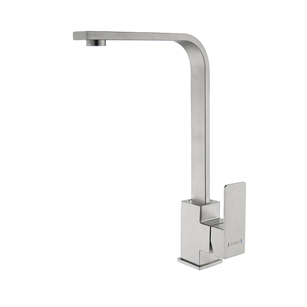 Torneira Misturador Monocomando Gowff Aço Escovado Modelo Quadrado Bica Giro 360º