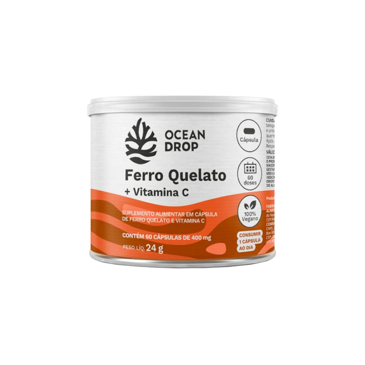 Ferro Quelato + Vitamina C Vegano 60 Cáps Ocean Drop