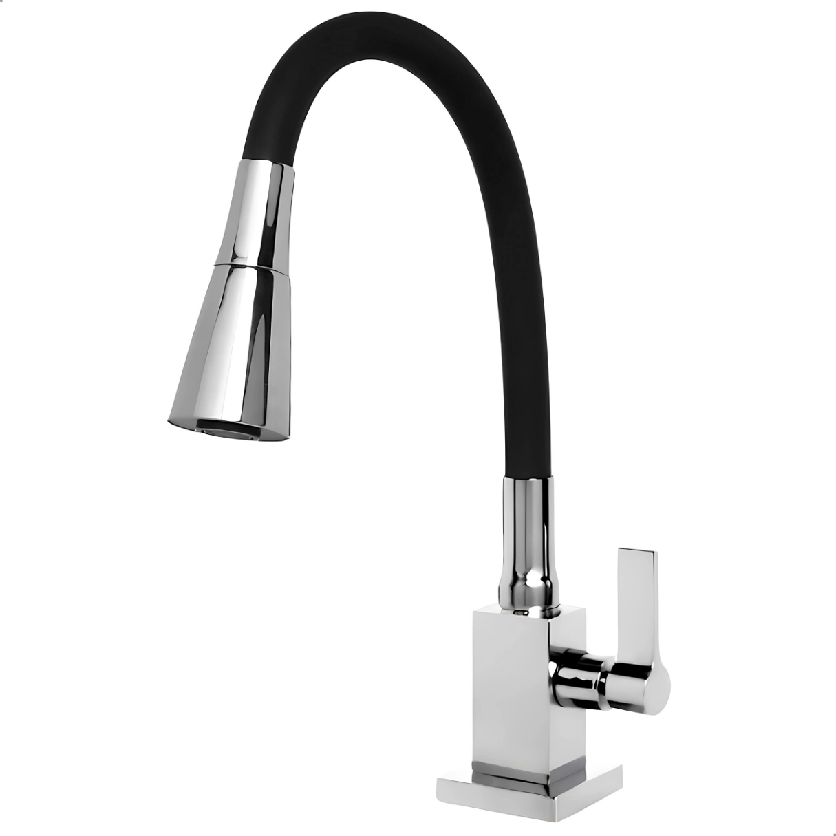 Torneira Cozinha Silicone Flexível Quadrada Bancada Cone Preto/Cromado 2 Jatos