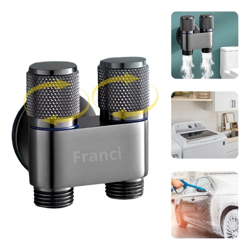 Válvula Registro Duplo Duas Saídas Tanque Máquina Banheiro Lavanderia Filtro 1/2" Grafite