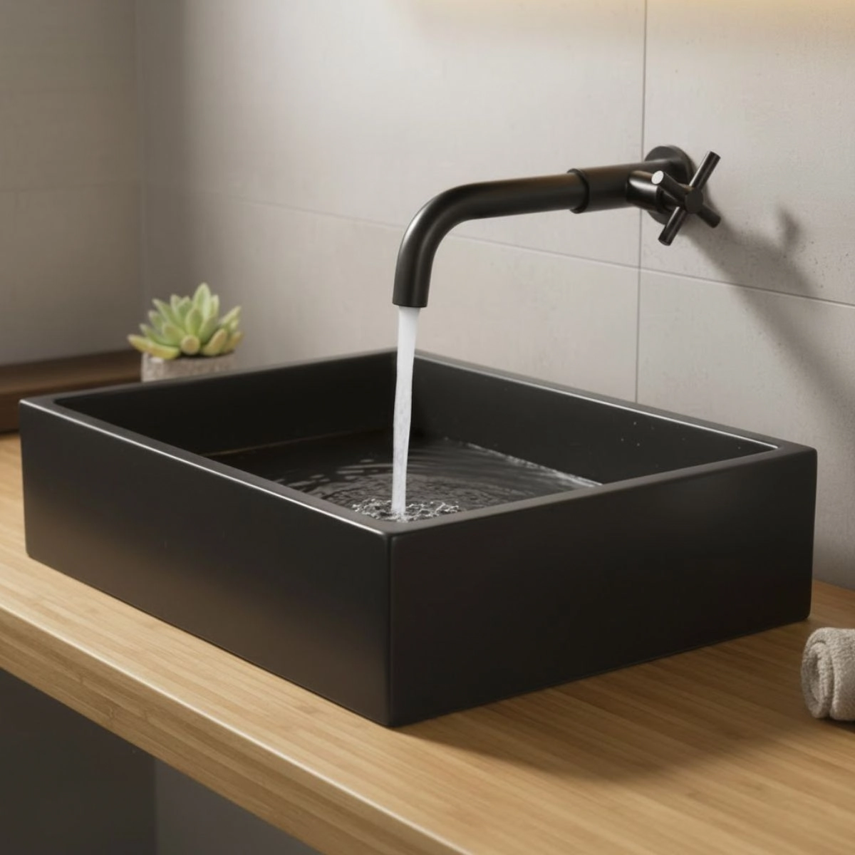 Torneira Longa de Parede para  Cozinha Banheiro Lavabo Estilo Industrial Redonda Com Cruzeta Cor Preta e Giro 360º