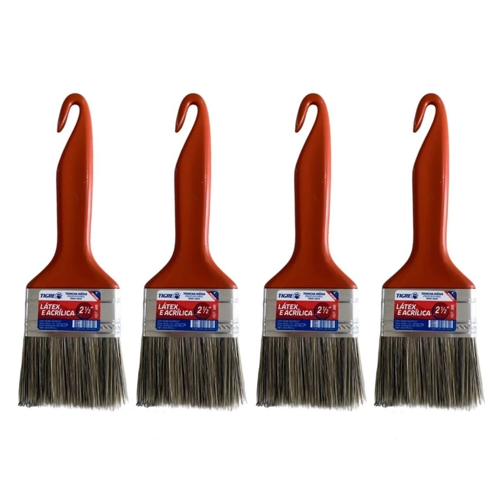 Kit 4 Trincha Pincel P/ Pintura Látex Acrílica 2.1/2 Tigre