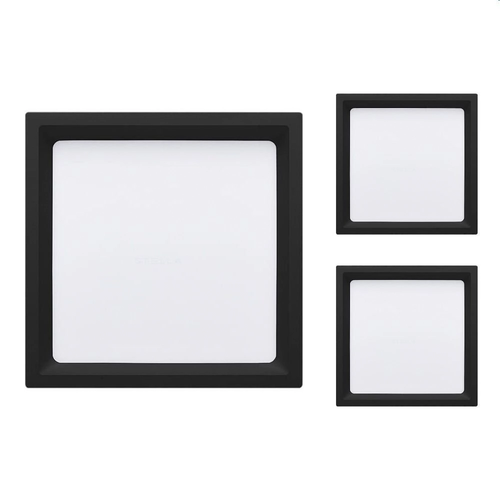 3 Painel De Led Stella Quadrado Deep De Sobrepor Recuado 17w Bivolt Preto 4000k Luz Neutra