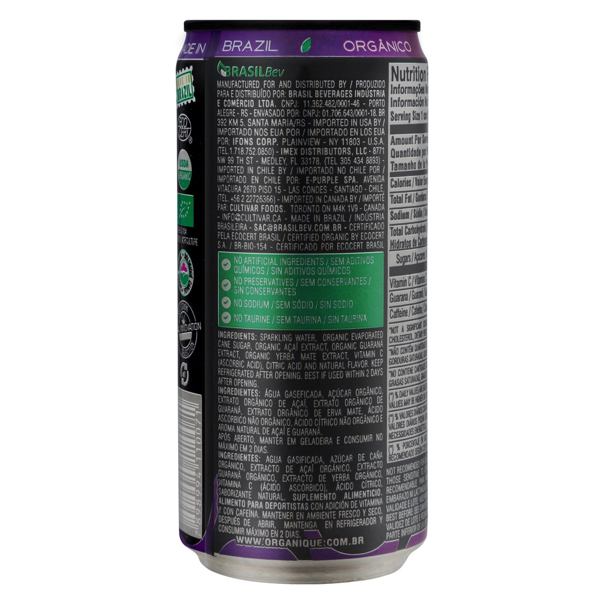 Energético Orgânico ORGANIQUE Lata 269ml