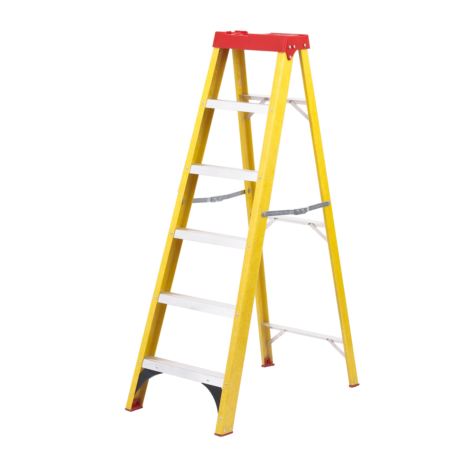 Escada Fibra de Vidro 5 Degraus 1,4m 120kg Prata e Amarelo Botafogo