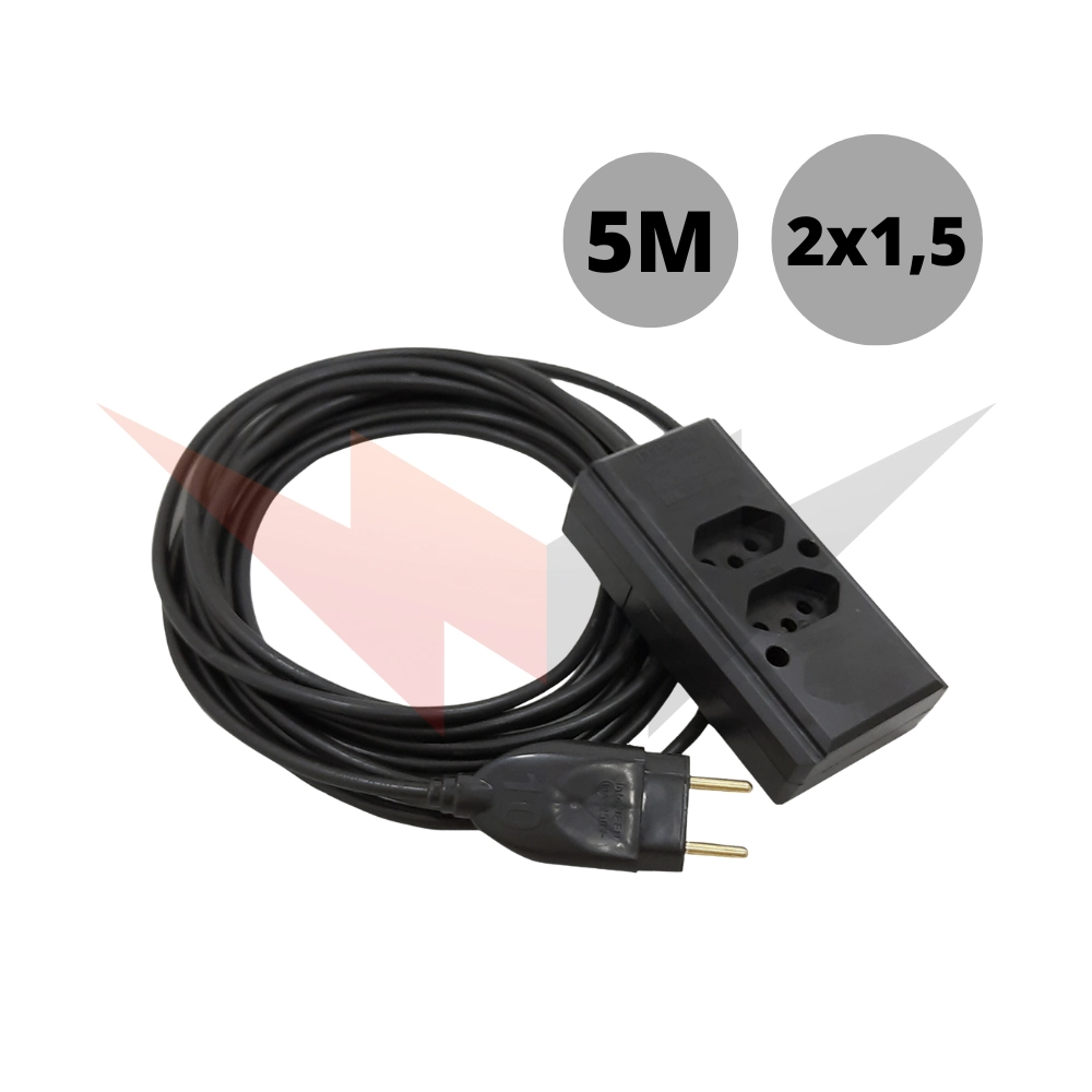 Extensão Dupla De Quarto Com 5 Metros De Cabo Pp 2x1,50mm