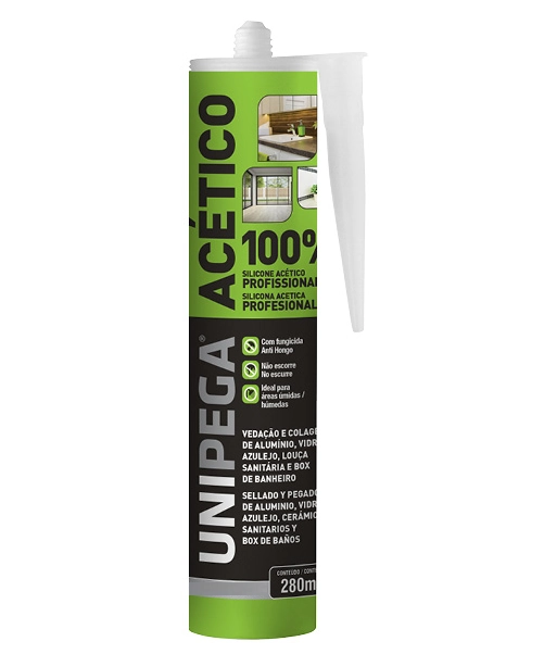 Silicone 280ml Acético Preto Profissional Unipega - Unico