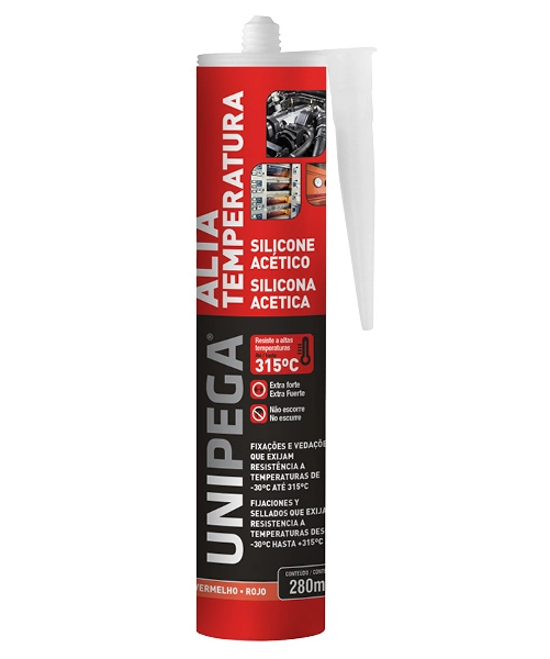 Silicone 280g Acetico Alta Temperatura Vermelho Unipega - Unico